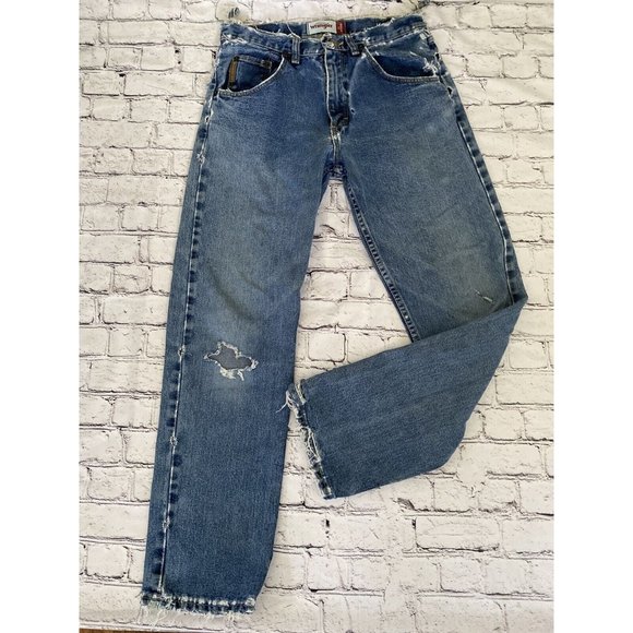 Vintage Wrangler Regular Fit Destroyed Worked In Blue Jeans Size‎ 30 X 29 Holes - Picture 1 of 16